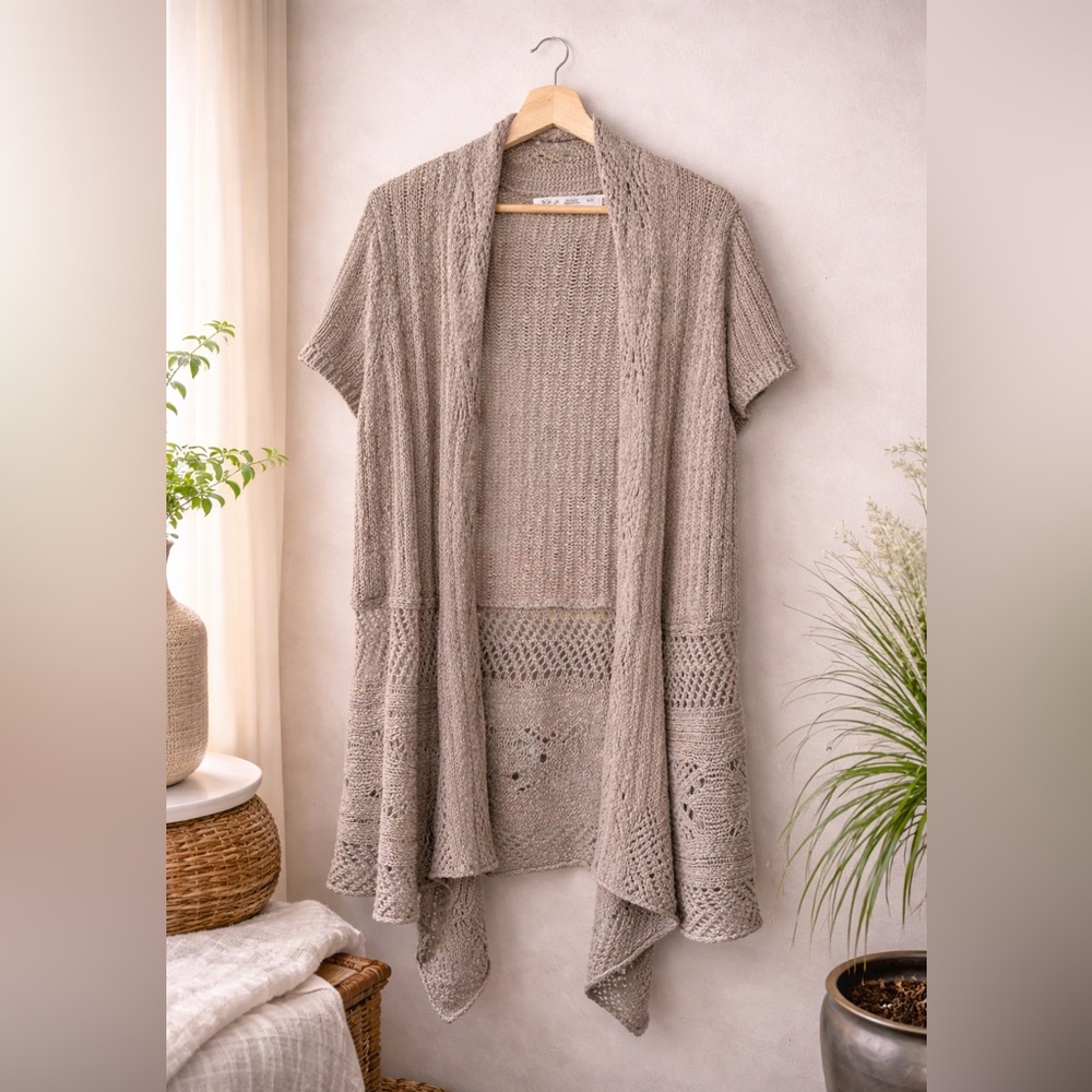 Woolrich Open Knit Long Cardigan XL Dark Stone Cotton Duster Layering Piece